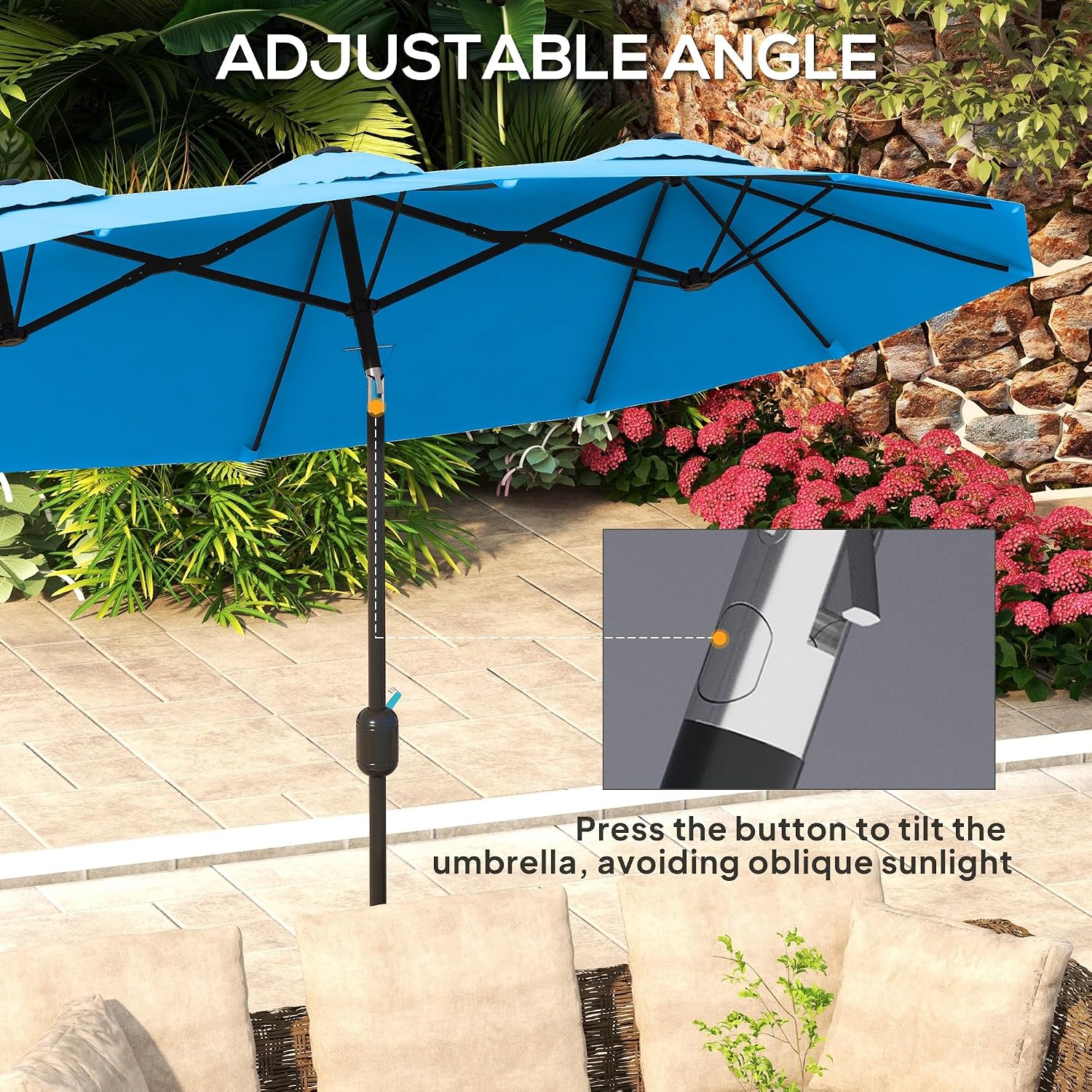 Outsunny Double Sided Patio Umbrella, 9.5' Large Outdoor Market Umbrella with Tilt and Crank, 3 Air Vents and 12 Ribs, for Garden, Deck, Pool