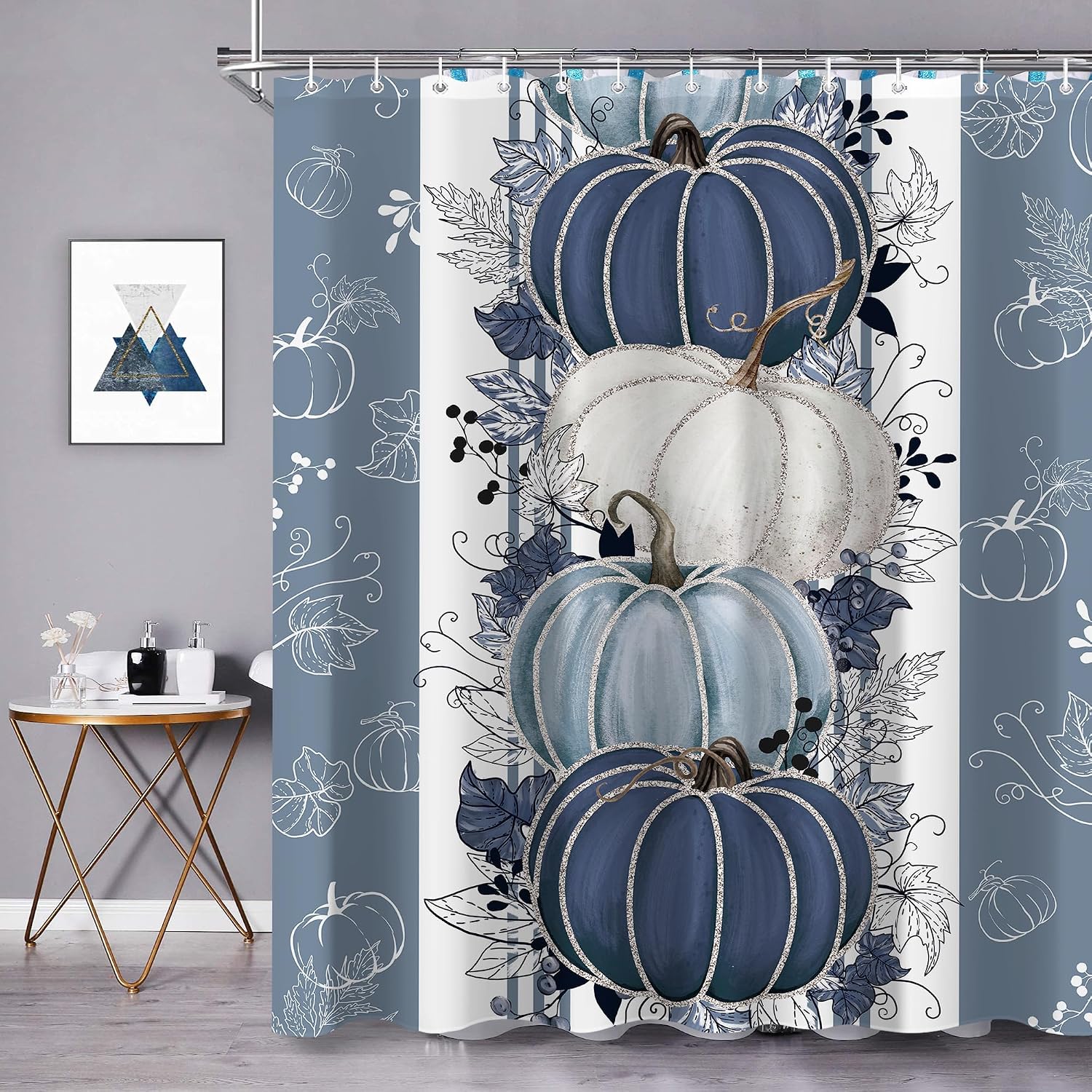 Fall Thanksgiving Autumn Shower Curtain for Bathroom Pumpkin Maple Leaf Harvest Bathtub Curtain