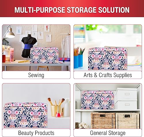 Miniatura 6 de SINGER Cesta de costura grande de alta calidad, estampado de animales tropicales con kit de costura de viaje de emergencia y bolsa con cremallera a