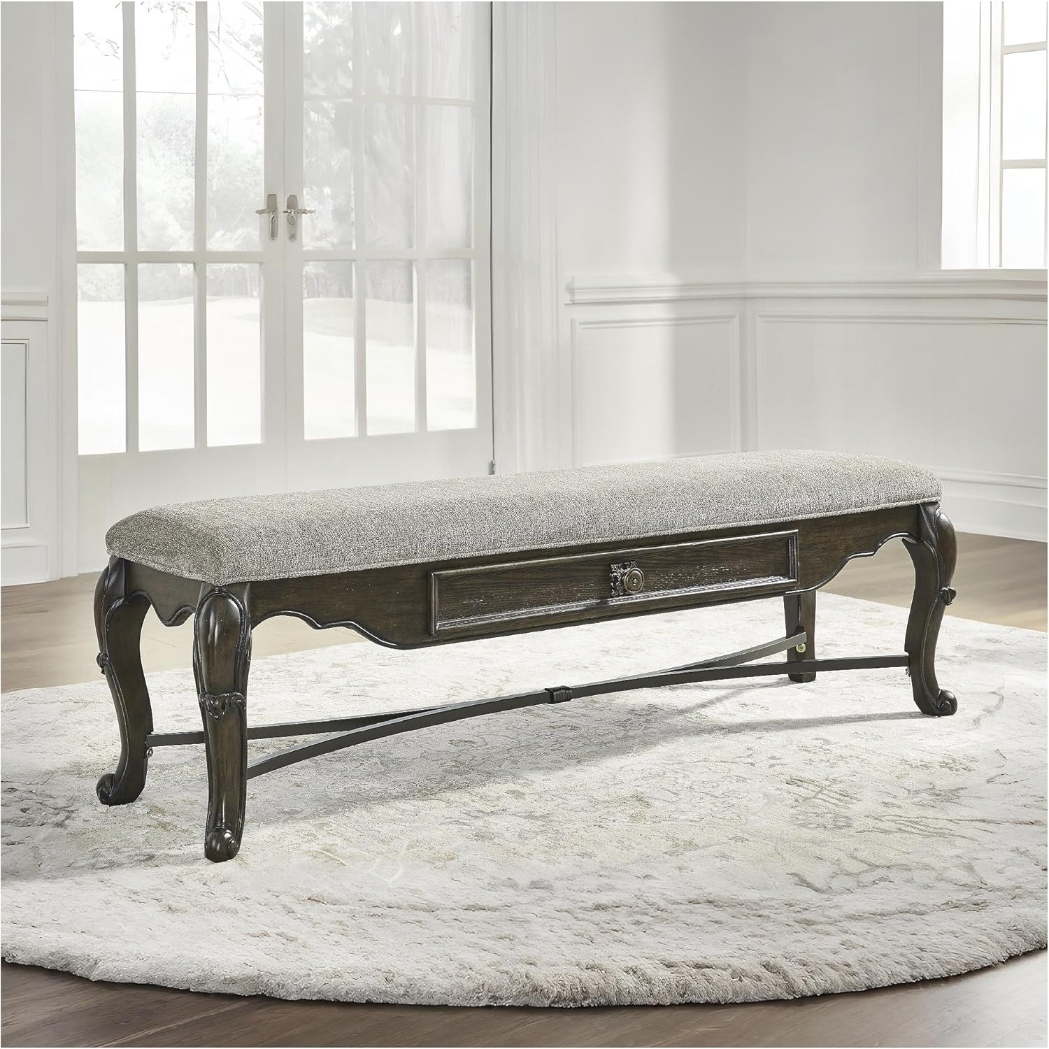 Signature Design by Ashley Maylee Contemporary Upholstered 63" Dining Bench with 1 Drawer, Dark Brown
