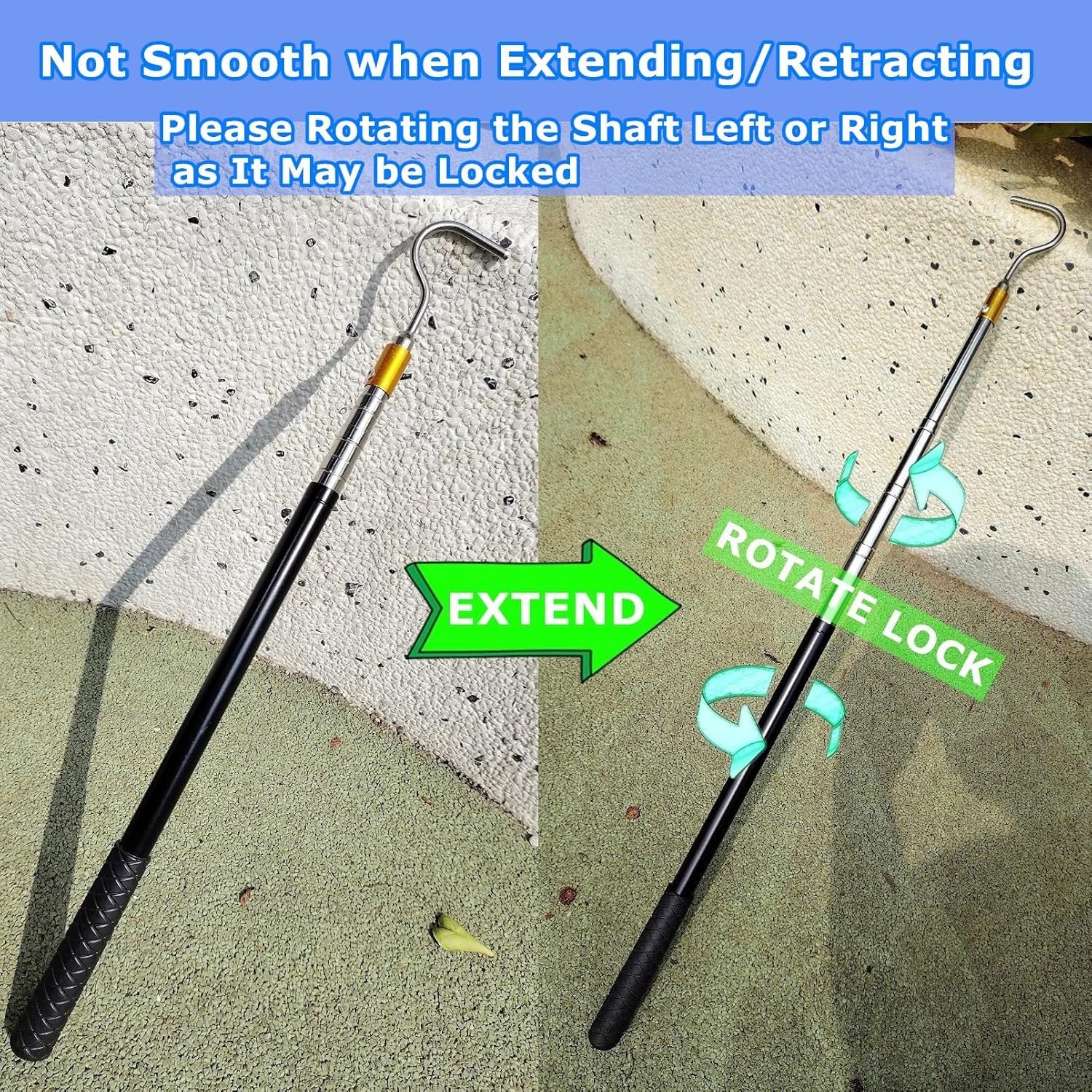 NOLACE 41cm-150cm Telescoopstang met haak voor zonnezeil keder, bootshaken, luifelopener – Luifelopener-trekkerstang slangenhaak, roestvrij staal reptielenvanger uittrekbare slangenhaak voor NOLACE 41cm-150cm Telescoopstang met haak voor zonnezeil keder, bootshaken, luifelopener – Luifelopener-trekkerstang slangenhaak, roestvrij staal reptielenvanger uittrekbare slangenhaak voor