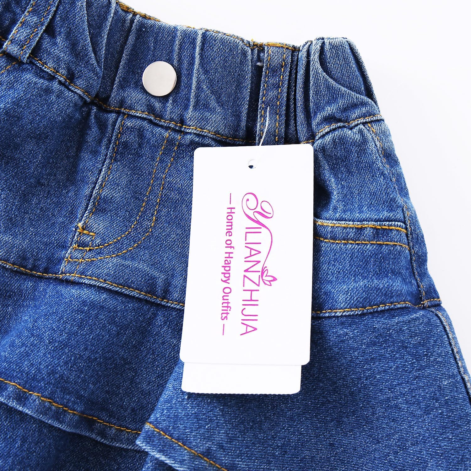 3-14Y Girls' Elastic Denim Skort | Mini Flared Pleated | Built-in Shorts for Easy On/Off - Image 3