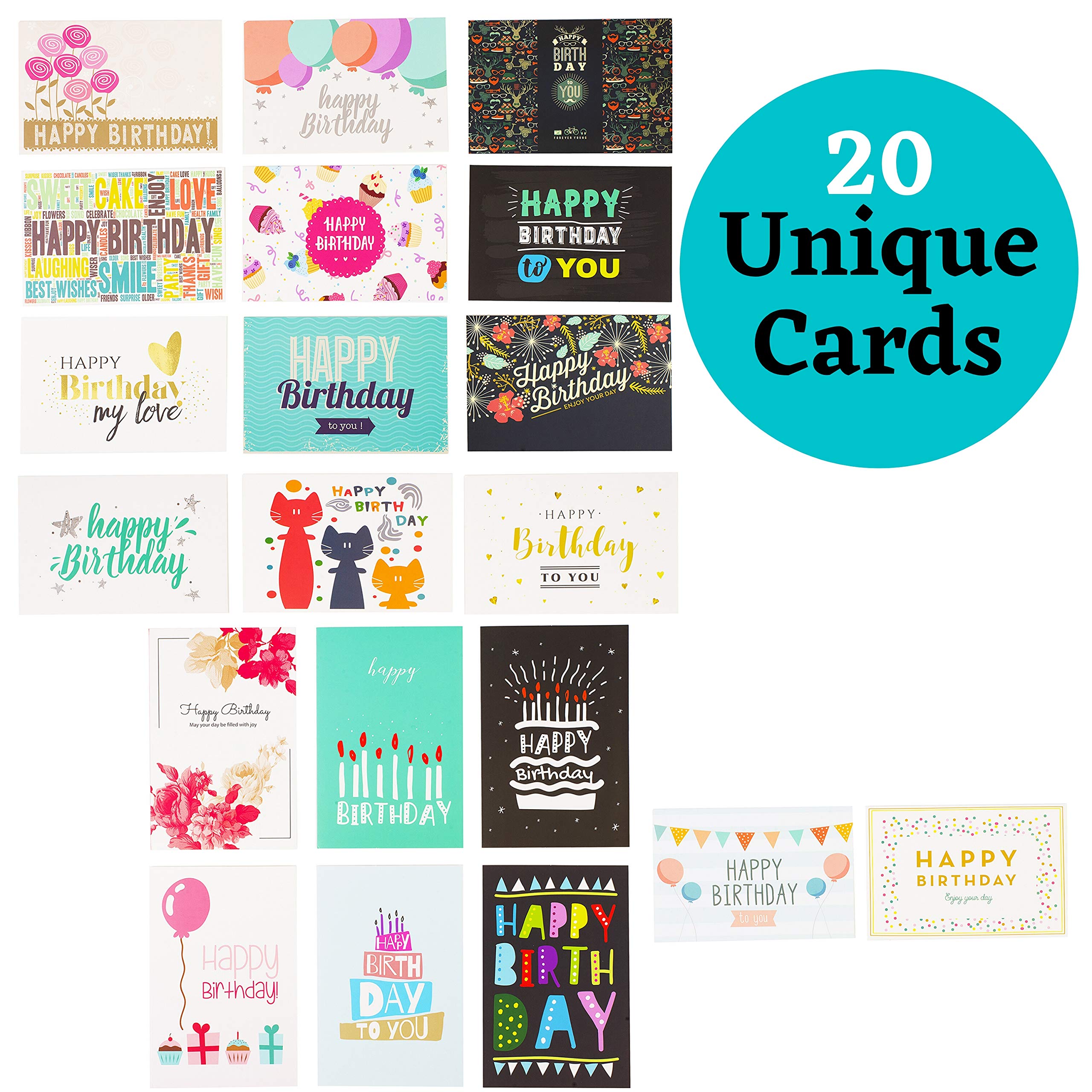 Mr. Pen Birthday Cards, 20 Pack, Birthday Cards with Envelopes, Blank