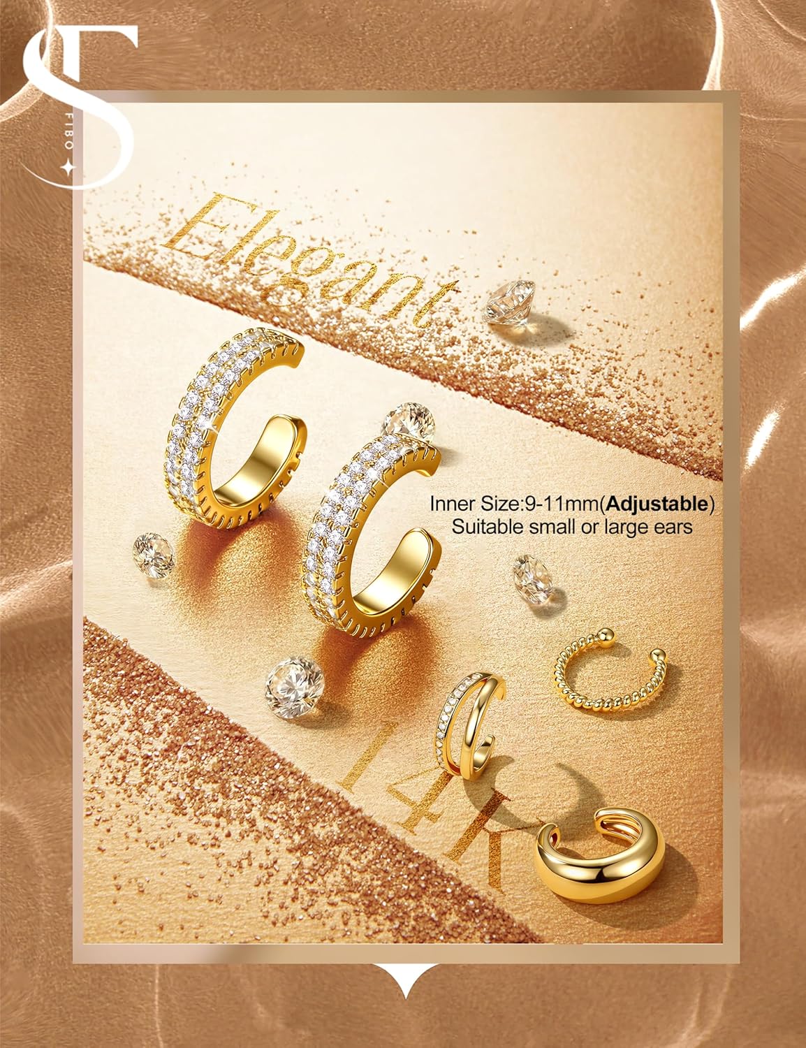 𝟒 𝐏𝐚𝐢𝐫𝐬 Ear Cuffs Non Piercing - 14K Gold Plated Ear Cuff Earrings for Women Trendy Ear Cuff for Non Pierced Ears Clip On Carrtilage Earring Lightweight Adjustable Fake Earrings Set - Image 5