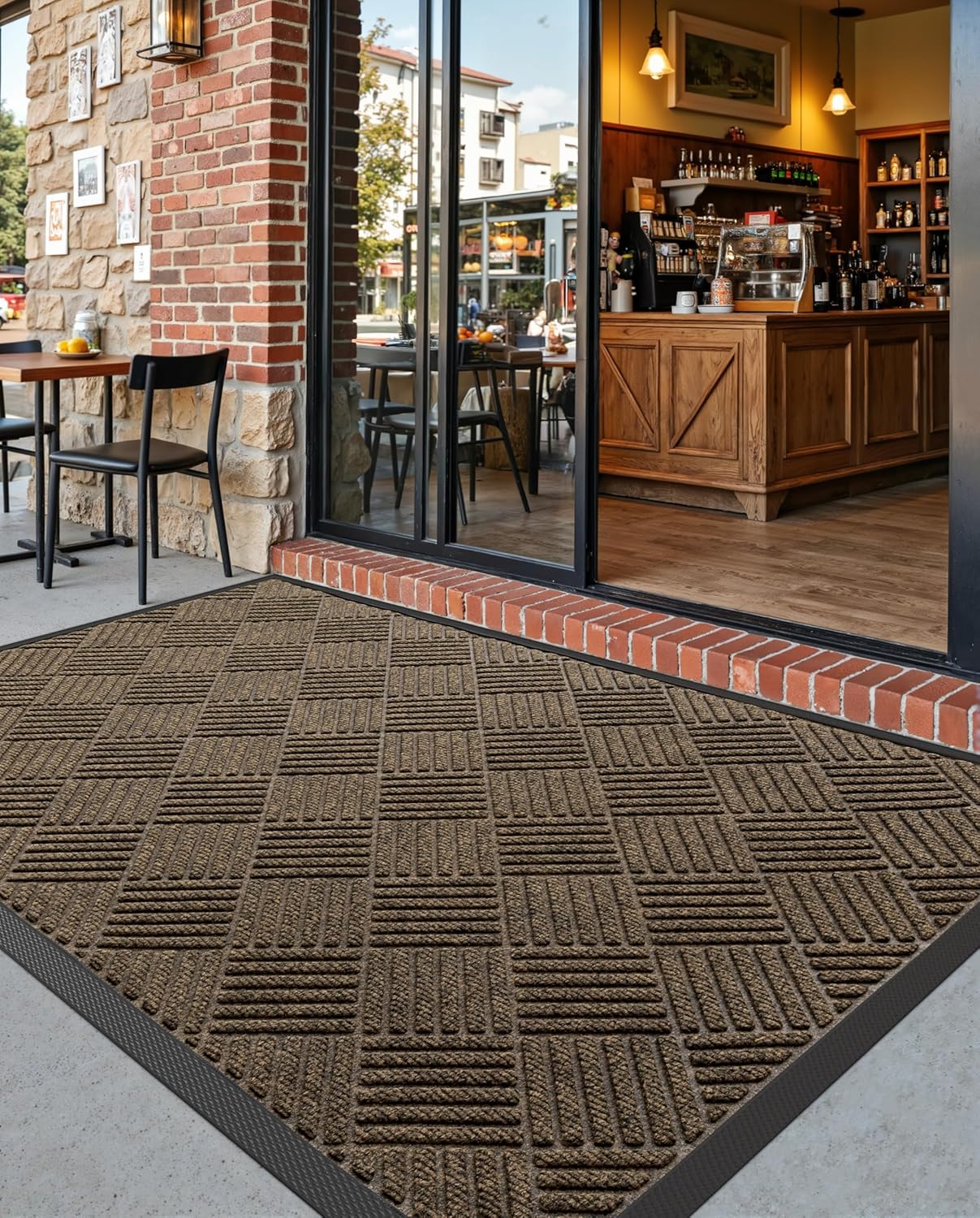 DEXI Front Door Mat Outside Entrance, 2x3 ft Rubber Entry Doormat Heavy Duty, Welcome Mats Non Slip for Inside House Floor Entryway Back Doors Exterior Patio, Diamond Brown