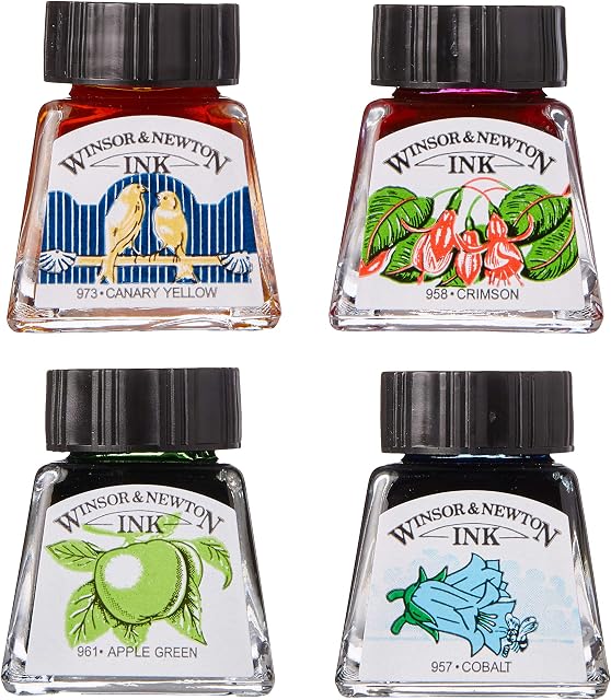 Winsor & Newton W&N Drawing Ink Collection-Set of 4 (Vibrant Tones), 14ml