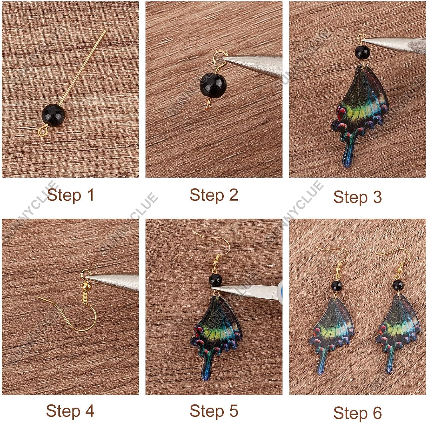 SUNNYCLUE 1 Box 10 Pairs Butterfly Earrings Dangle Making Starter Kit Spring Wing Charms Star Moon Acrylic Charm Glass Beads for Jewelry Making Kits Beginner Adult Women DIY Dangle Earrings Crafts