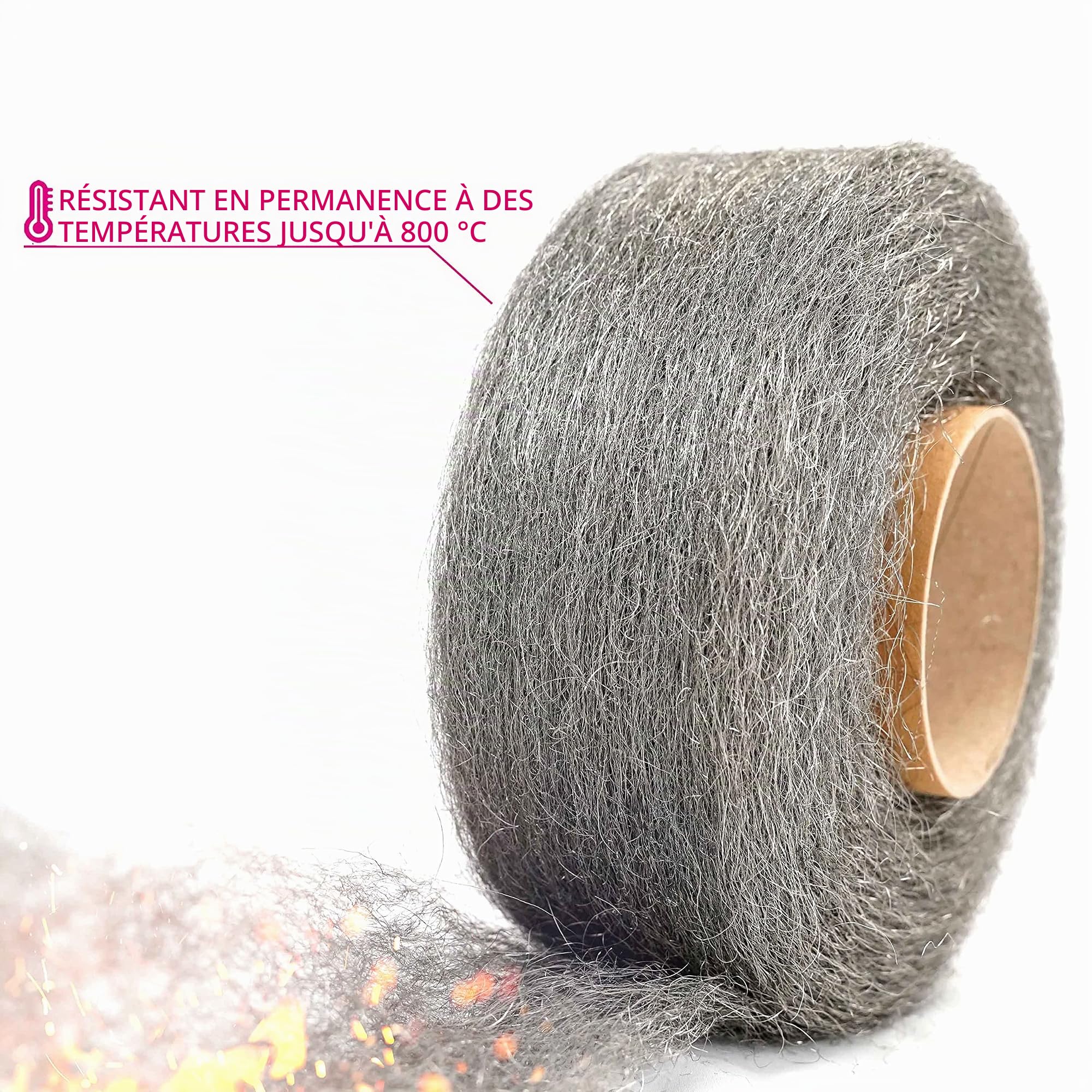 NovaNox® Laine d'acier inoxydable 800 °C Fine 1 kg Laine métallique pour silencieux d'échappement