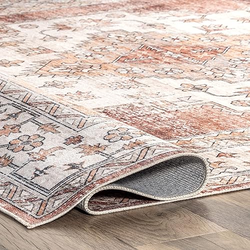 Miniatura 8 de nuLOOM Dania Alfombra de medallón lavable a máquina, 2 pies 6 pulgadas x 8 pies, color óxido