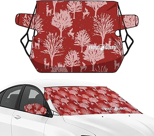 FrostGuard Vortex - Cubierta de parabrisas de invierno para hielo y nieve, tamaño estándar (madera de invierno, rojo) - Escobilla para