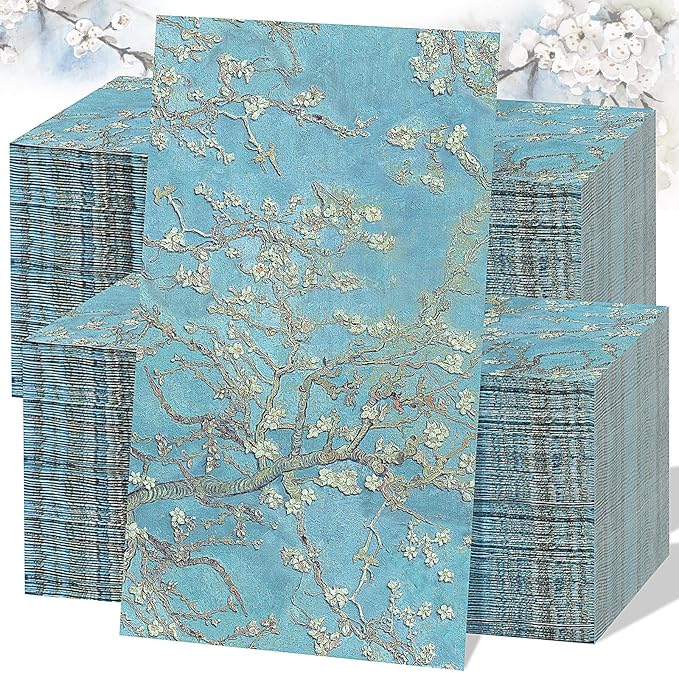 Spiareal 200 Pcs Disposable Paper Hand Towels Blue flower Decorative Guest Towels for Bathroom Floral Cherry Blossom Decor Dinner Hand Napkins for Wedding Party