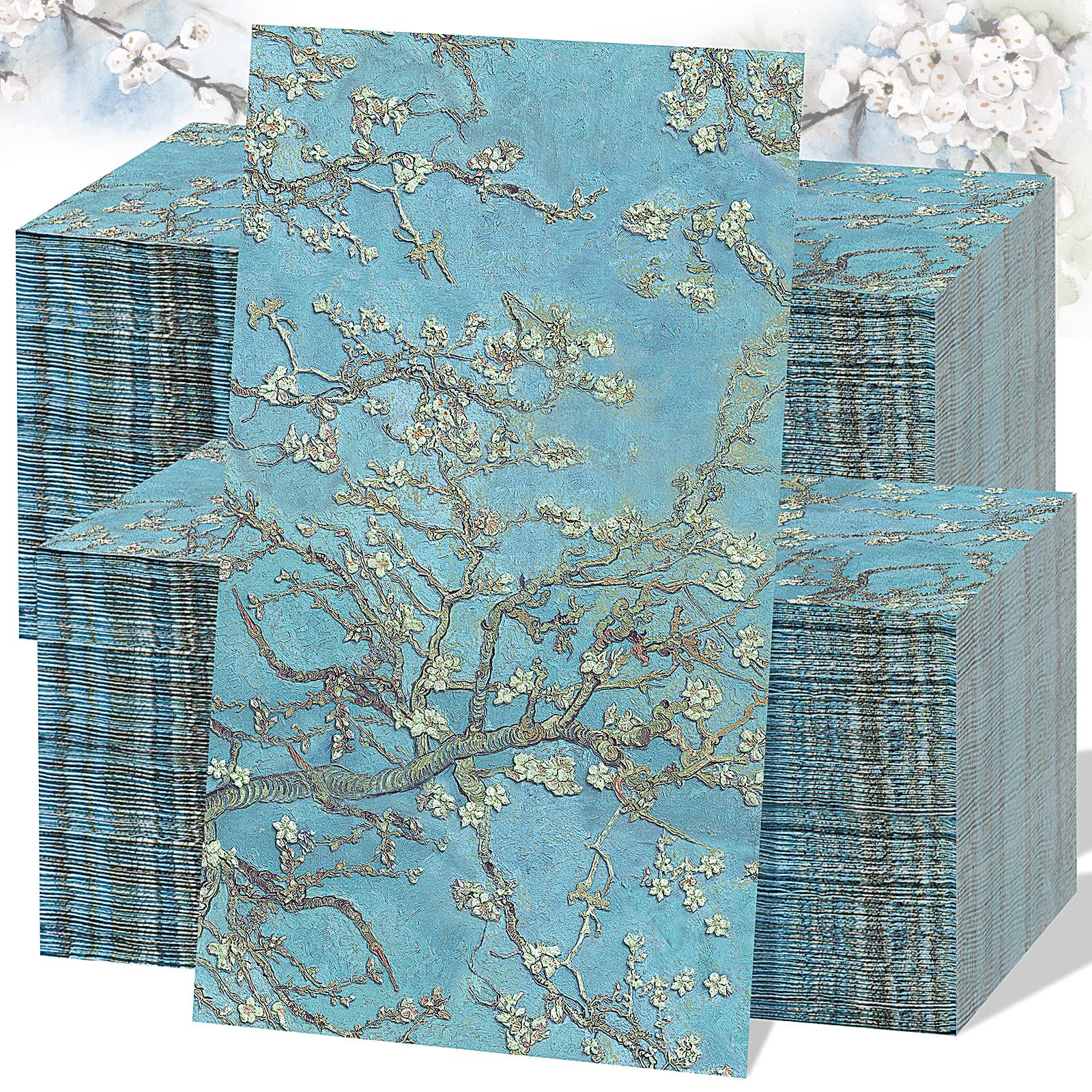 Spiareal 200 servilletas de papel azul con flores de cerezo para invitados, toallas de mano para baño, toallas de papel azules, servilletas decorativas para cena, servilletas de papel desechables para