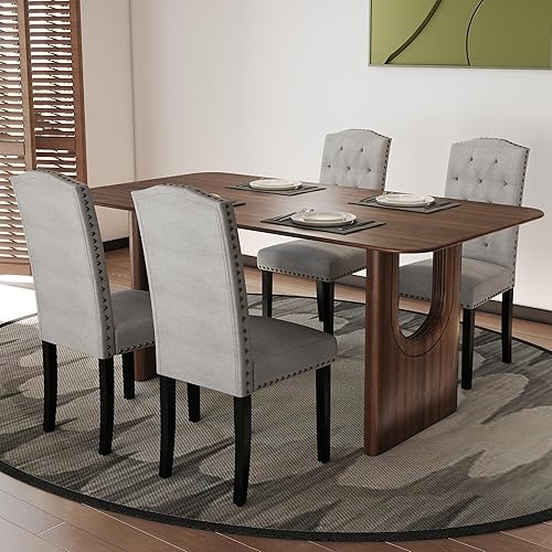 Vista 6 de DAGONHIL Juego de 4 sillas de comedor tapizadas, sillas de cocina sin brazos con patas de madera maciza negras para el hogar, cocina, sala de estar
