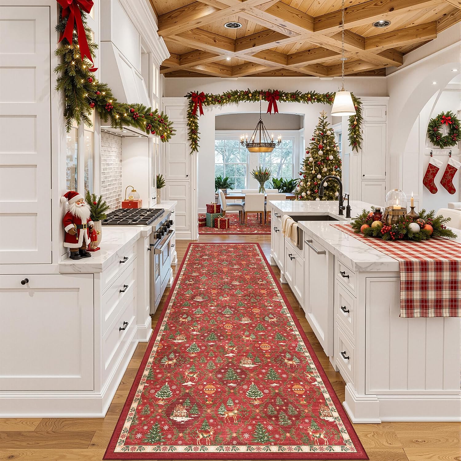 Madane Christmas Hallway Runner Rugs 3x10, Red Kitchen Runners Non Slip image 2