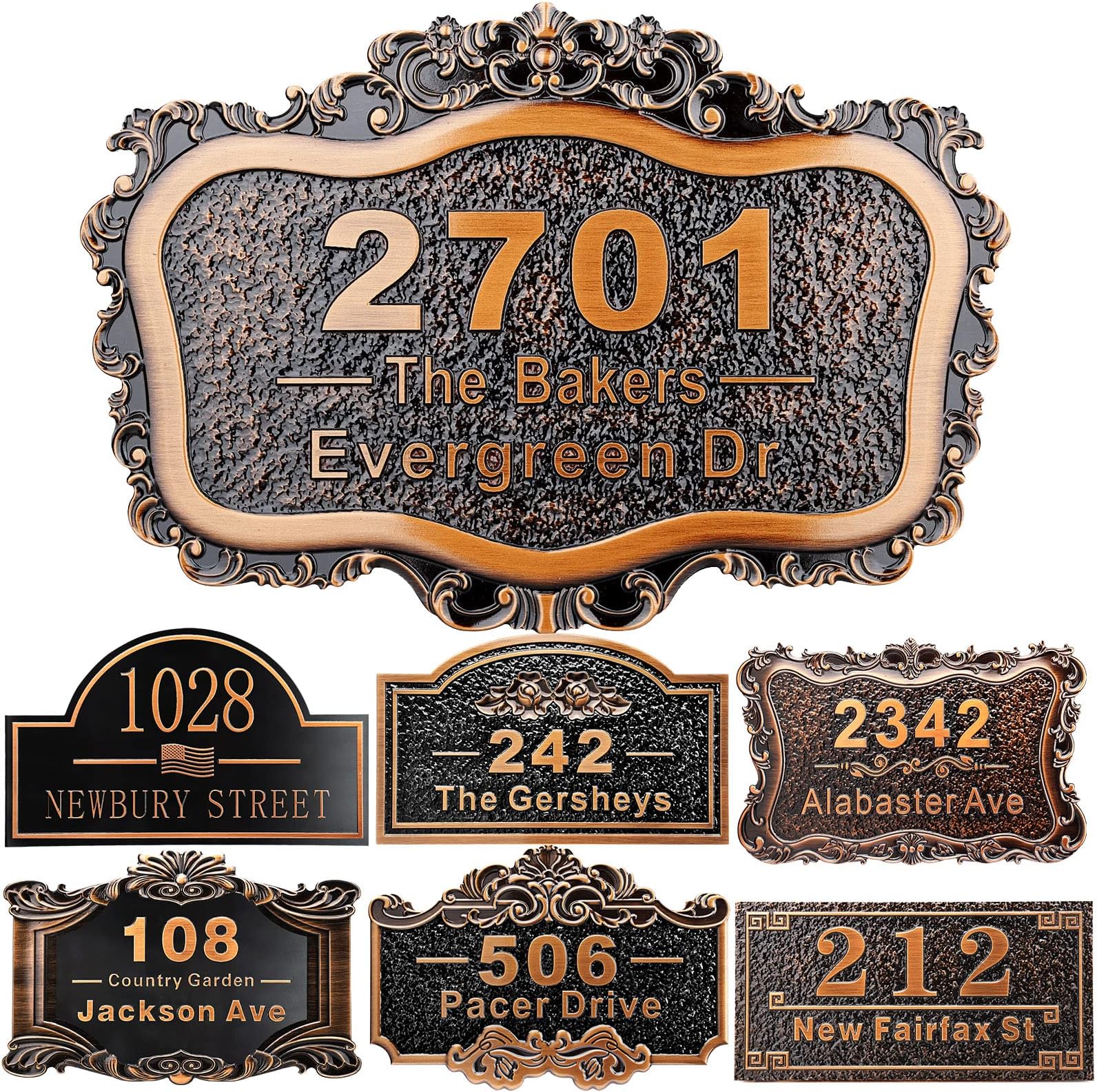Personalized House Address Plaque 12" Cast Numbers for Outside Custom Street Name Address Sign Plate Vintage for Mailbox Door Room Classic Wall Outdoor Antique Copper