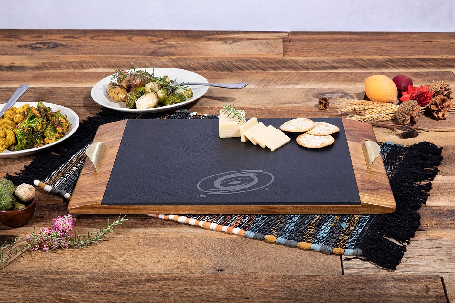 PICNIC TIME NHL Unisex-Adult NHL Covina Acacia and Slate Serving Tray, Charcuterie Board Set