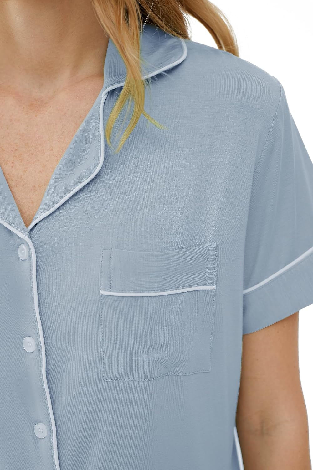 Joyaria Women Capri Pajamas Set Bamboo Viscose Pjs Short Sleeve Button Down Sleepwear - Image 5