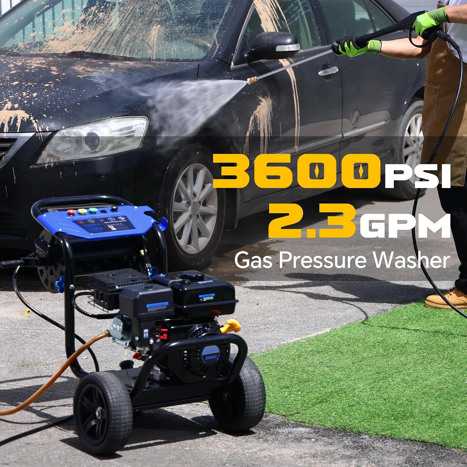 Gas Pressure Washer 3600 PSI 2.3 GPM, 212CC Power Washer with 5 Nozzles, 30FT Hose & Hose Reel, Aluminum Axial Cam Pump, Heavy-Duty High Power Washer for Driveways, Cars, Fences, Home Use