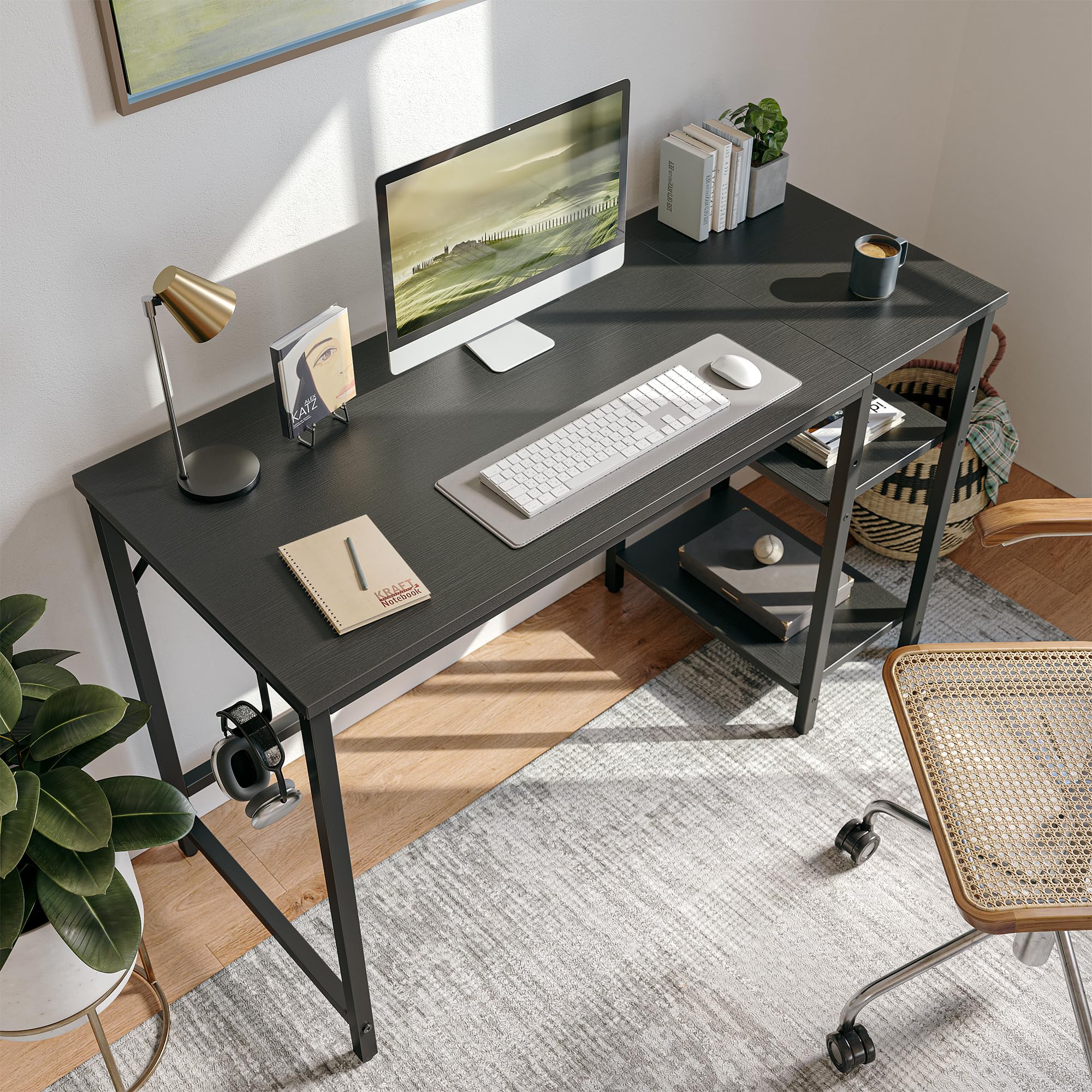 Side Table 55-Inch Industrial Computer Desk With Storage Shelves ...