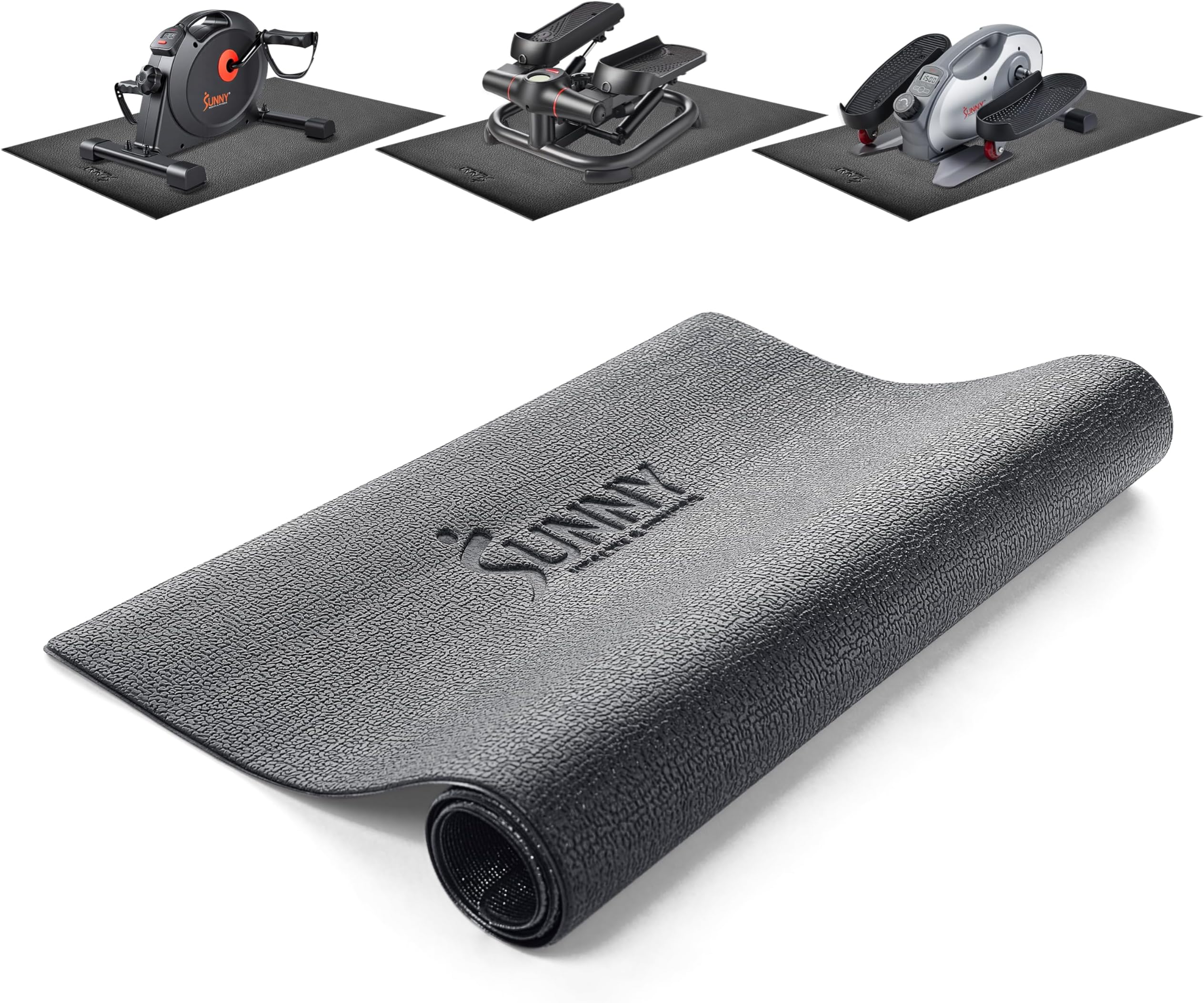 Sunny Health & Fitness Non-Slip Home Gym Mat for Treadmill, Exercise Equipment Mat, Workout Floor Protection Foam Pad for Bike, Elliptical, and Stepper, Mat for Yoga/Standing Desk, 4 Size Available
