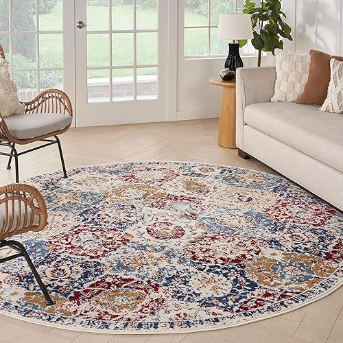 Nourison Grafix - Alfombra vintage azul multicolor de 8 pies, fácil de limpiar, no se desprende, para dormitorio, sala de estar, comedor y cocina (8