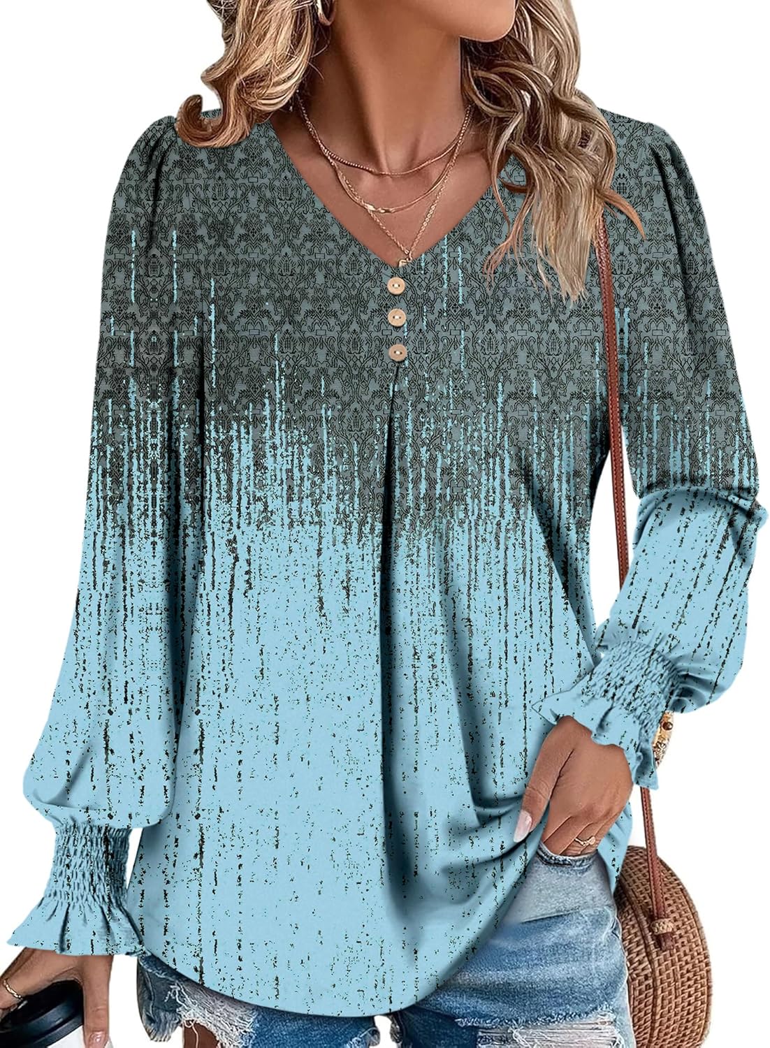 Angerella Long Sleeve Shirts for Women Comfy V Neck Fall Tops Dressy Casual Blouses Trendy Tunic Tops for Leggings S-3XL