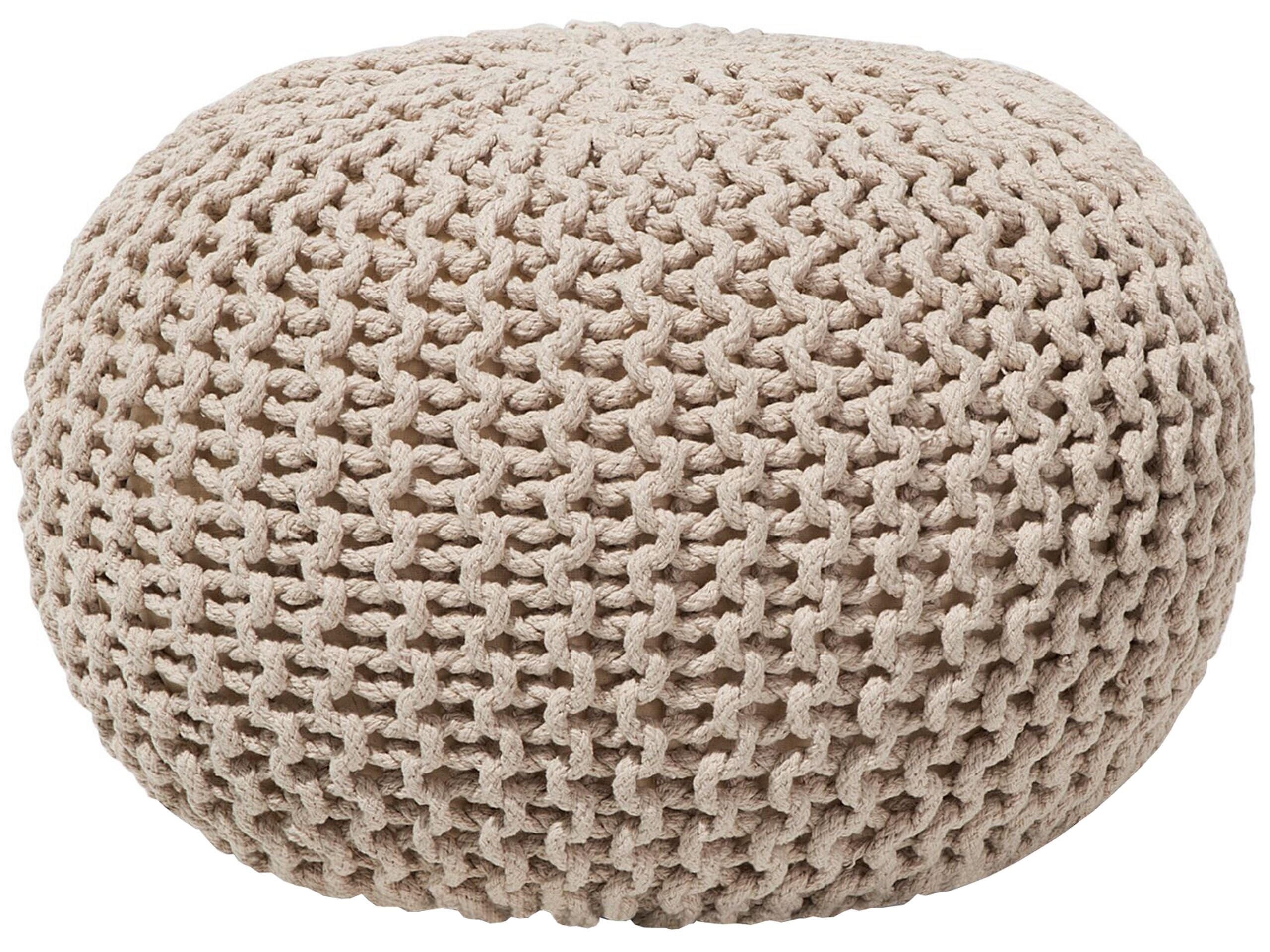 Beliani Pouf Rond en Coton Beige à Billes de Polystyrène Accessoire d'Intérieur Conrad