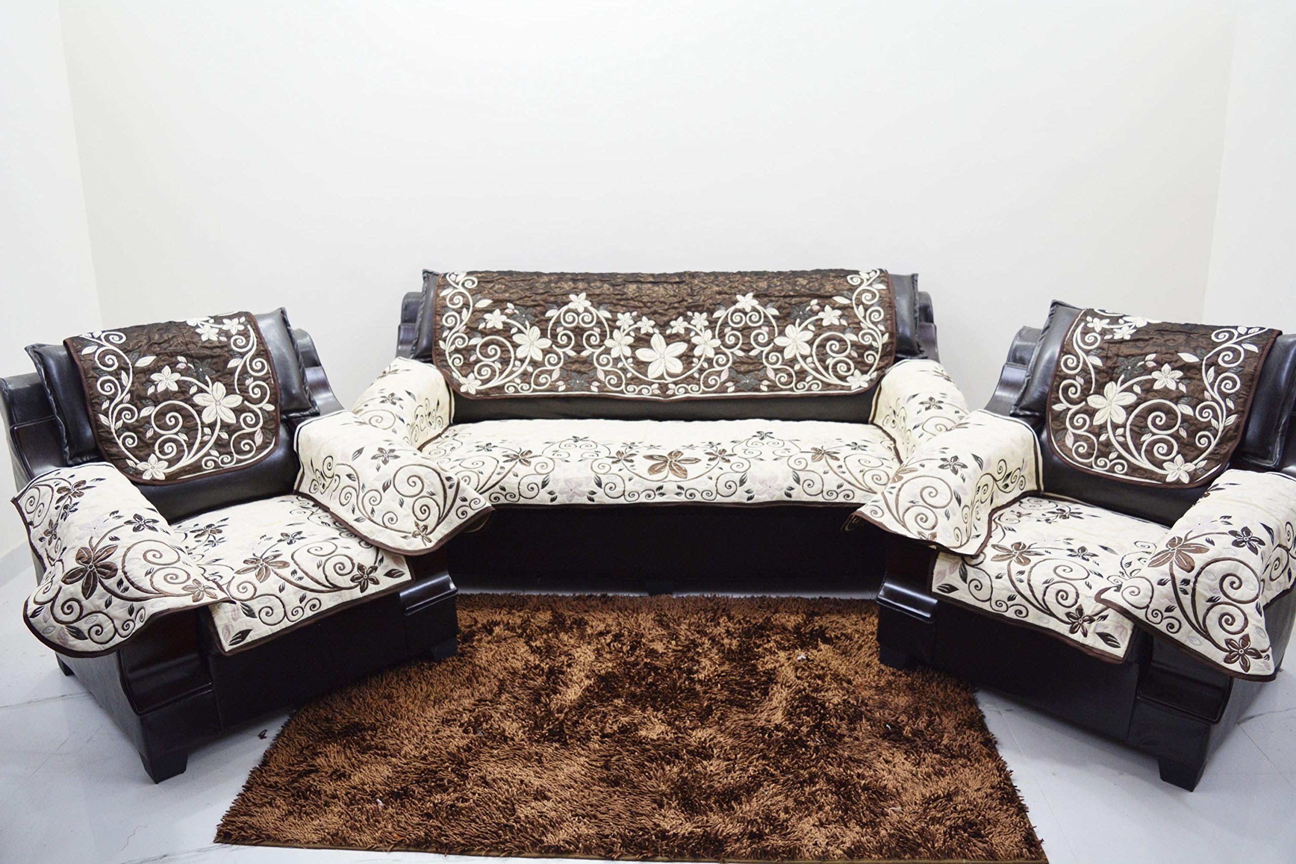 A.P HANDLOOMA.P HANDLOOM Brown Quilt REBALSEBLE Sofa Cover with ARM Set of 12PC(3+1+1)