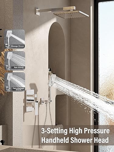 Miniatura 62 de Gabrylly Sistema de ducha dorado, juego de grifo de ducha montado en la pared para baño con cabezal de ducha de lluvia de alta presión de 10 Oro