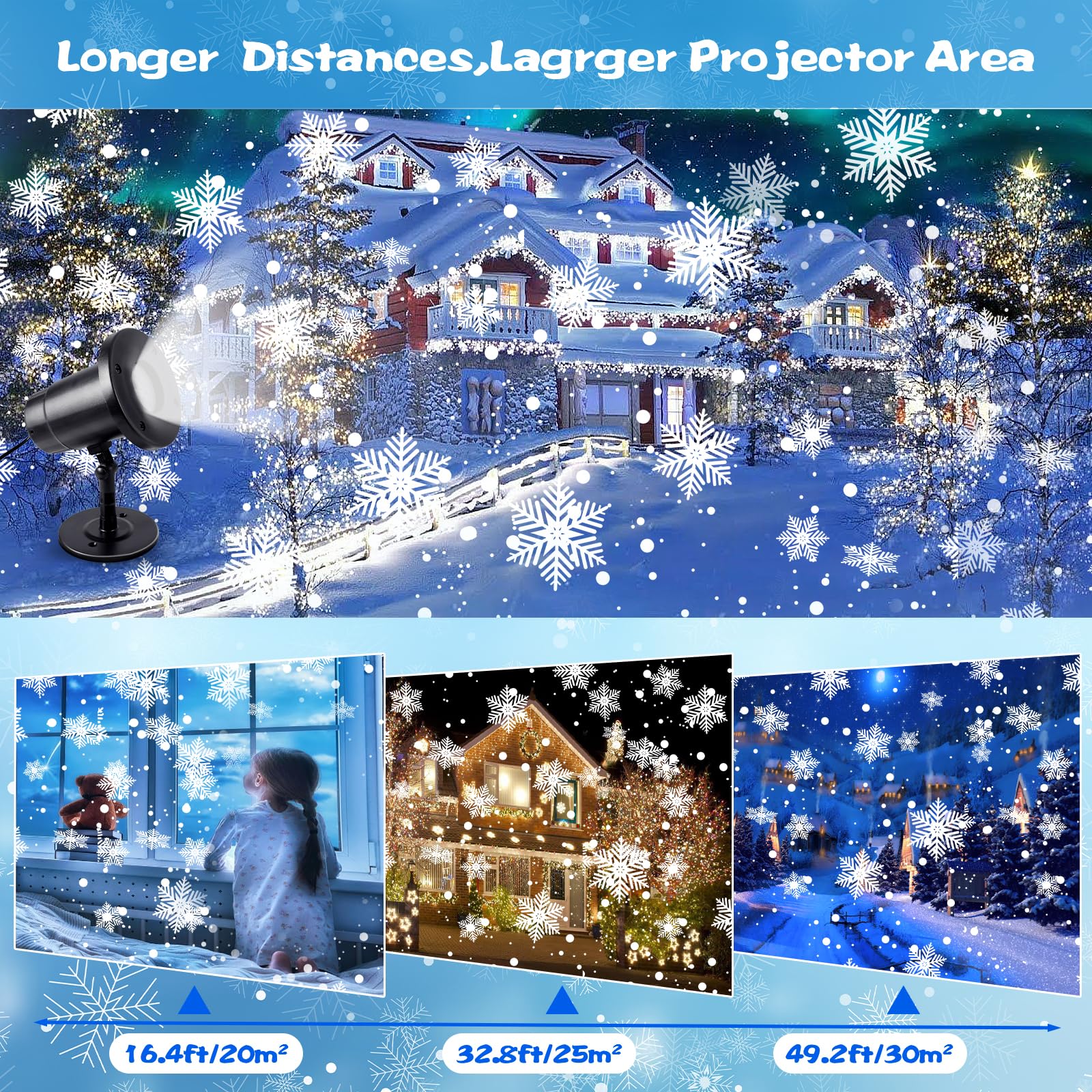 Schneeflocken Projektor, Led Schneeflocken Projektor Aussen, Wasserdicht Schnee Projektor, Projektor Schneeflocken, Projektor Weihnachten für Outdoor, Fenster, Haus, Wand, Hof Weihnachtsdeko