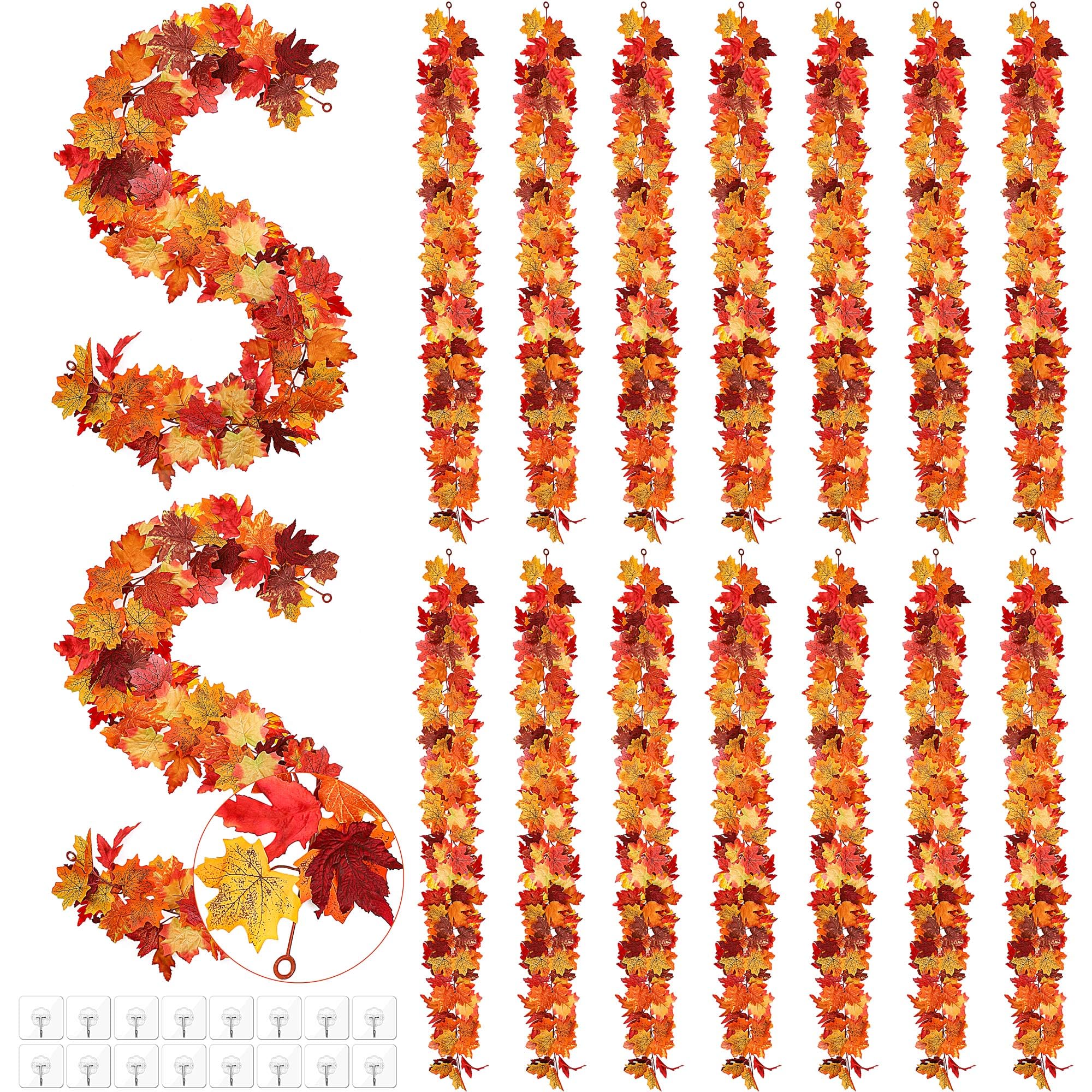 Fovths 16 Piece Maple Leaf Garland - 5.8ft Each, Colorful Artificial Fall Decor for Wedding, Dinner Party, Thanksgiving