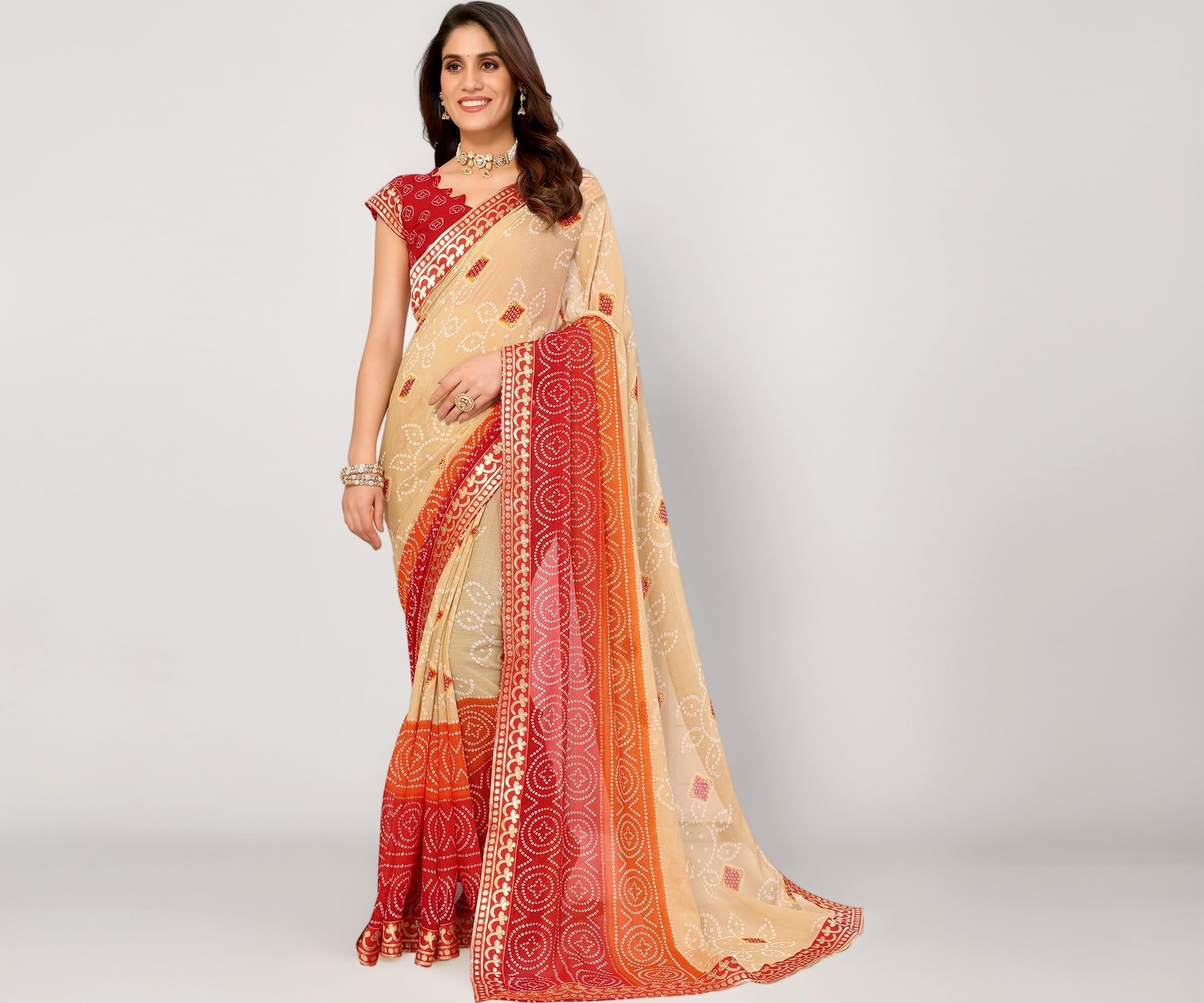 Womens latest Georgette Saree With Lace and Blouse Material