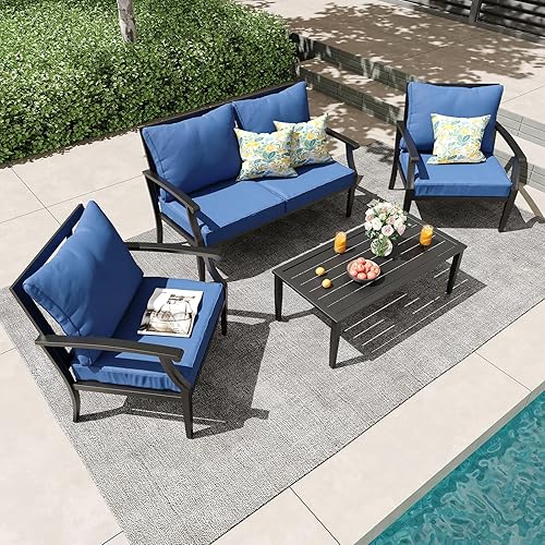 4 Piece Outdoor Patio Furniture Set, Oversized Metal Conversation Set