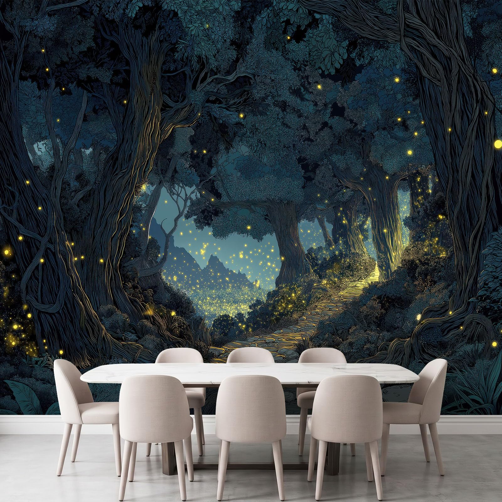 Fantasy Natura botaniczna tapeta 3D - fototapeta 3D, szer. 200 x wys. 140 cm – magiczny las, tapeta ścienna, tapeta na fizelinie, zielony las, tapeta z motywem, dekoracja ścienna dla dziewcząt i