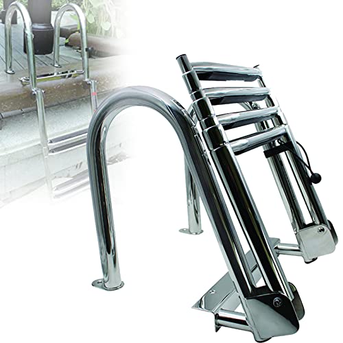 Schwimmbadleiter Edelstahlleiter Leiter,Bootsleiter aus Edelstahl,Edelstahl Poolleiter,Klappbar, Teleskopisch, 4 Stufen, Marine-Docktreppe, Geschweißt, Verstärkter Edelstahl