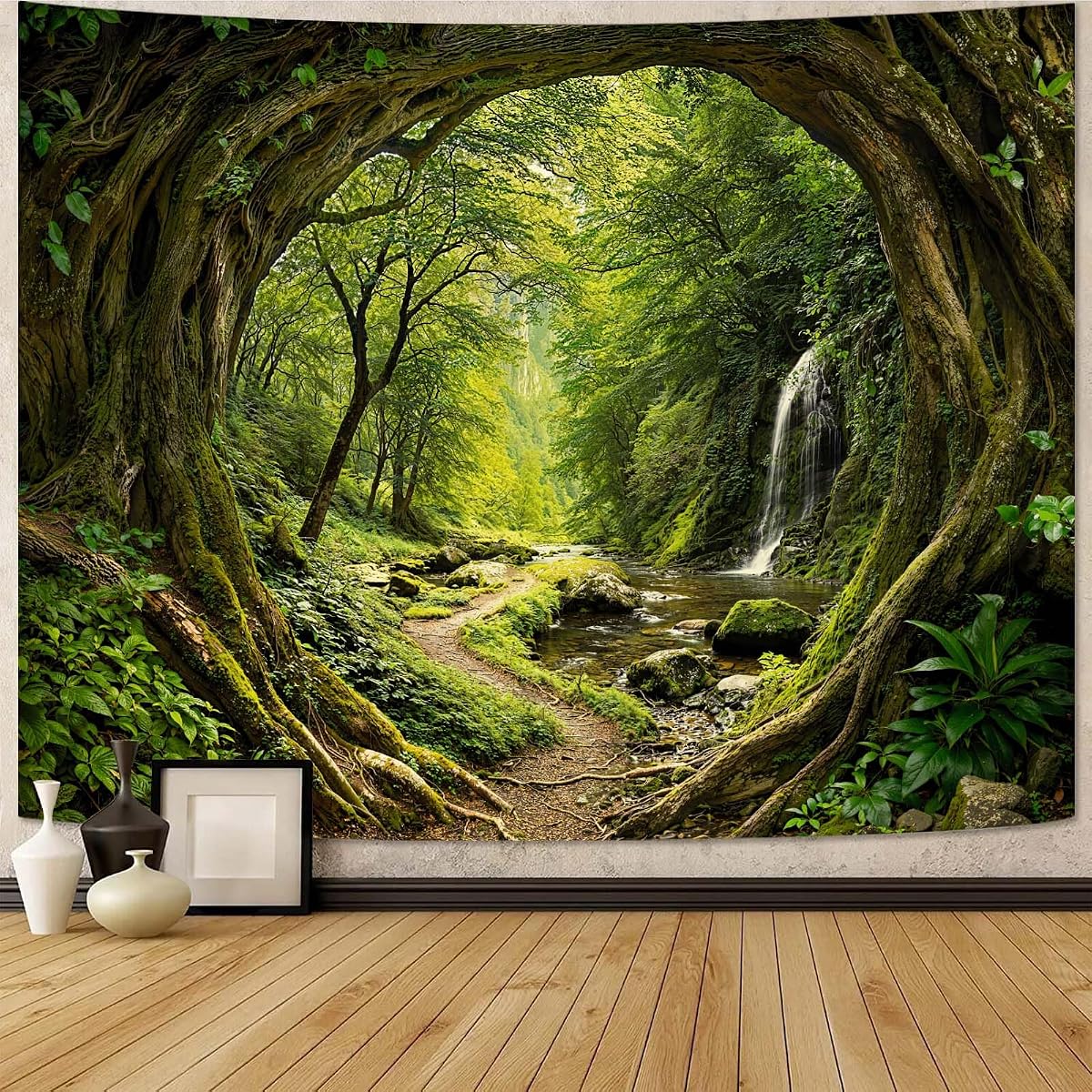 Kanuyee Forest Path Sunlight Wall Tapestry, Enchanting Woodland Tapestries for Room Decor, Nature Tapestry 60x44 Inch