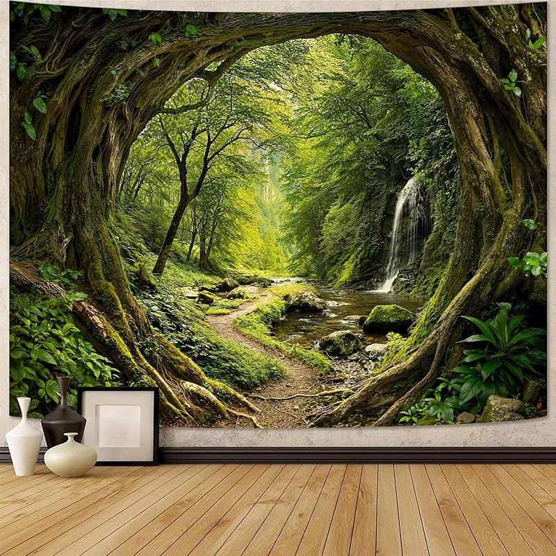 Kanuyee Forest Path Sunlight Wall Tapestry, Enchanting Woodland Tapestries for Room Decor, Nature Tapestry 60x44 Inch