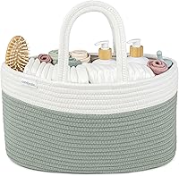 Vista 8 de Comfy Cubs Organizador de pañales de cuerda de 8.5 x 15 x 8 pulgadas, cesta grande para pañales para bebé con 3 compartimentos espaciosos, elegante