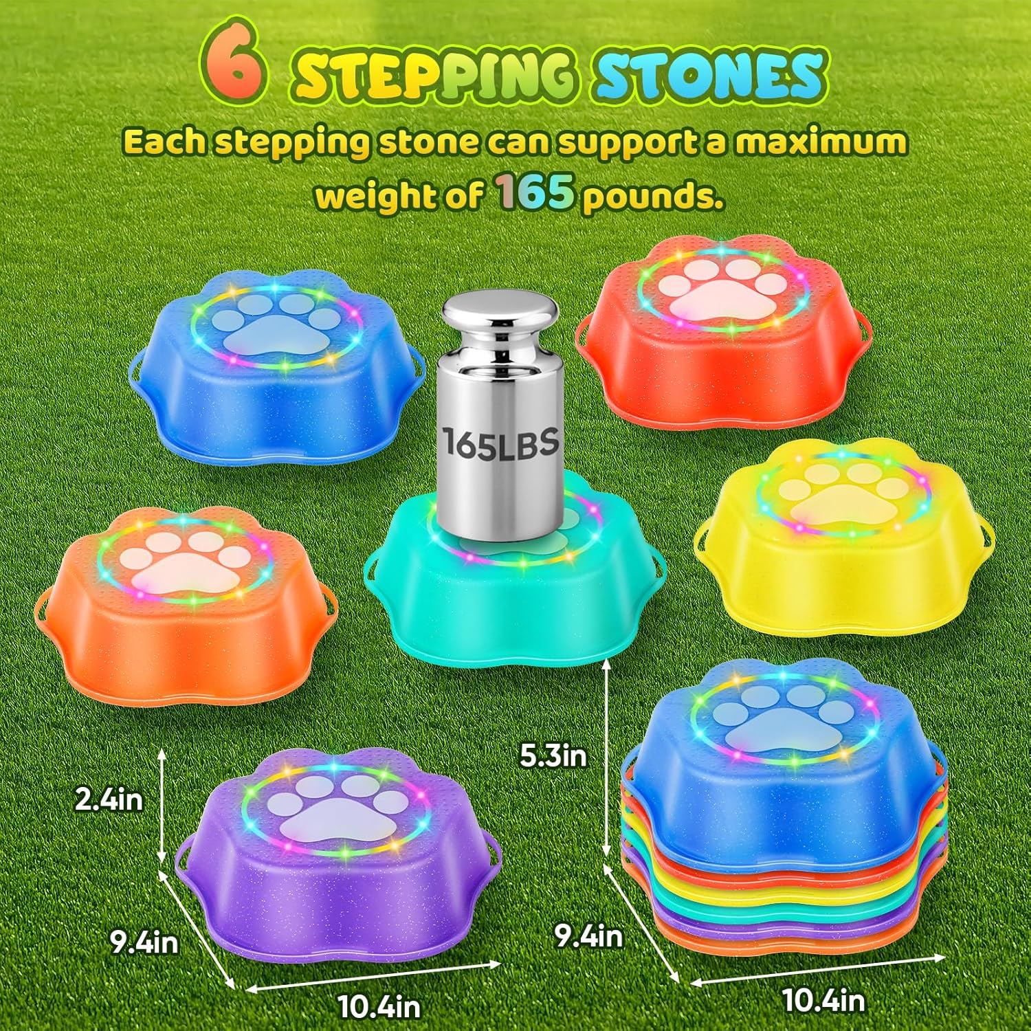 Treeroot 6Pcs Light up Stepping Stones for Kids, Non-Slip Musical Stepping Stones for Kids, Sensory Toys for Toddlers 3-5, Indoor & Outdoor Toy for Kid, Balance & Coordination Skills