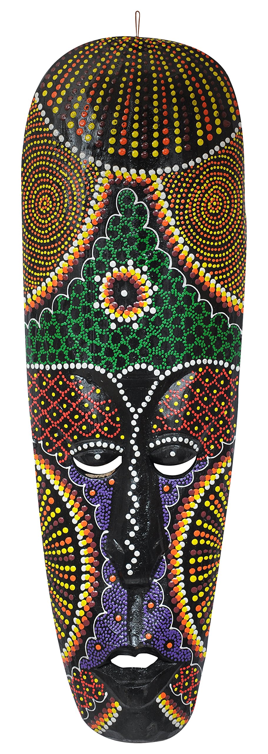 WOODENCLAVE Wood Decorative African Hand Carved Mask (16.5 x 4 x 50 cm, Silver & Gold)