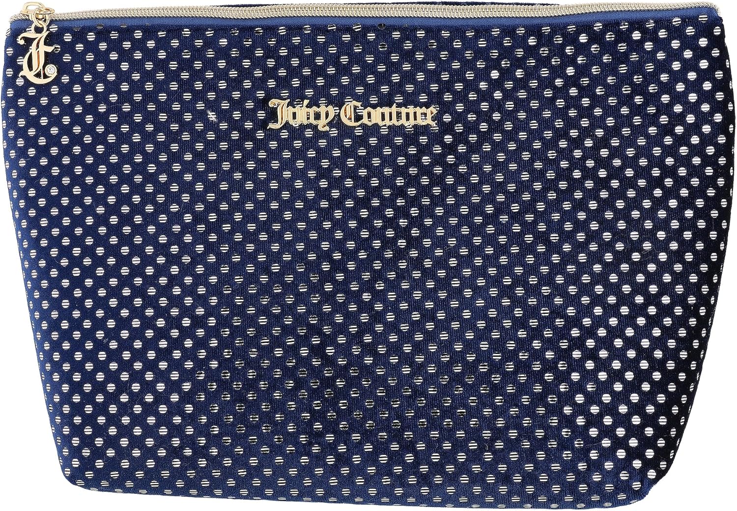 Juicy Couture Blue Makeup Bag Cosmetics Organizer Travel Essentials Zip Top Wedge Glitter Dots