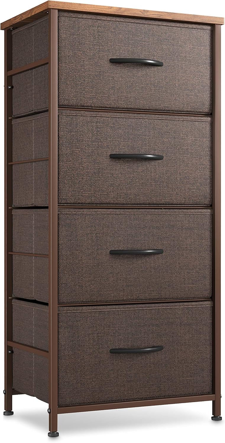 Flash Deals - 50% OFF CubiCubi Dresser Storage Tower, 4 Drawers Fabric Organizer Unit for Bedroom Hallway Entryway Closets, 16 Small Easy Pull Dresser Clothes Storage with Sturdy Steel Frame Wood Top, Black Grey Exclusive CubiCubi Dresser Storage Tower, 4 Drawers Fabric Organizer Unit for Bedroom Hallway Entryway Closets, 16 Small Easy Pull Dresser Clothes Storage with Sturdy Steel Frame Wood Top, Black Grey