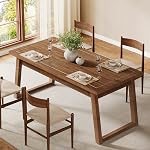 Tribesigns 55'' Dining Table with Storage Drawer, Rectangular Dinner Kitchen Table with Solid Wood Legs for 4-6 People, Mid-Century Modern Desk for Dining Room, Walnut Brown