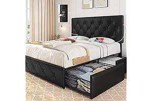 Yaheetech Queen Size Faux Leather Bed Frame - Storage Drawers & USB Charging