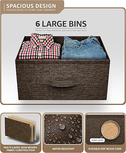 Miniatura 5 de Sorbus Cómoda con 6 cajones, unidad organizadora de pecho con marco de acero, parte superior de madera y asa, contenedores de tela fáciles de tirar