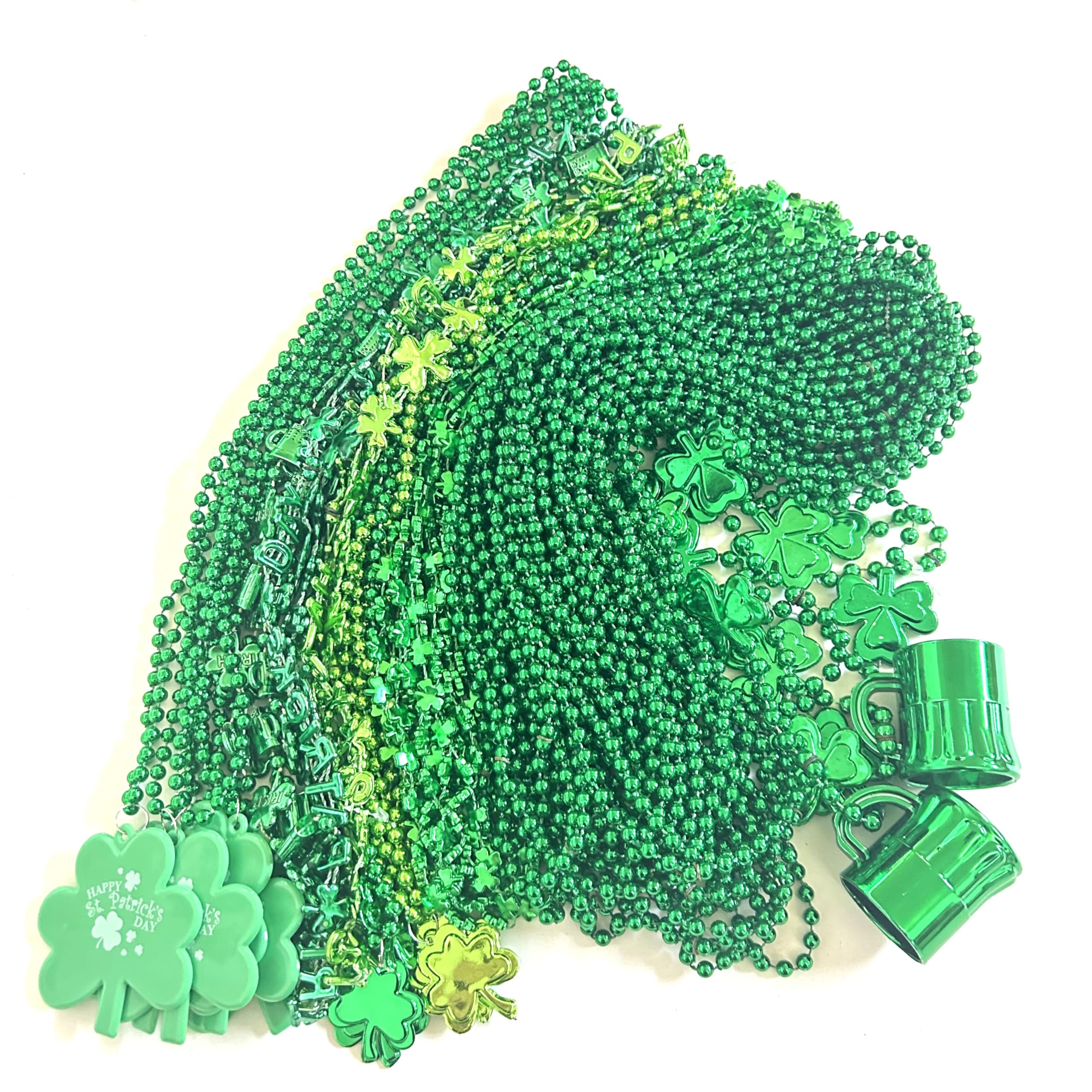 YSPPF 66 Pcs With 7 Styles St Patrick's Day Shamrock Beads Necklaces Irish Green St. Patrick's Beer Mug Beads Necklaces Party Parade Decorations