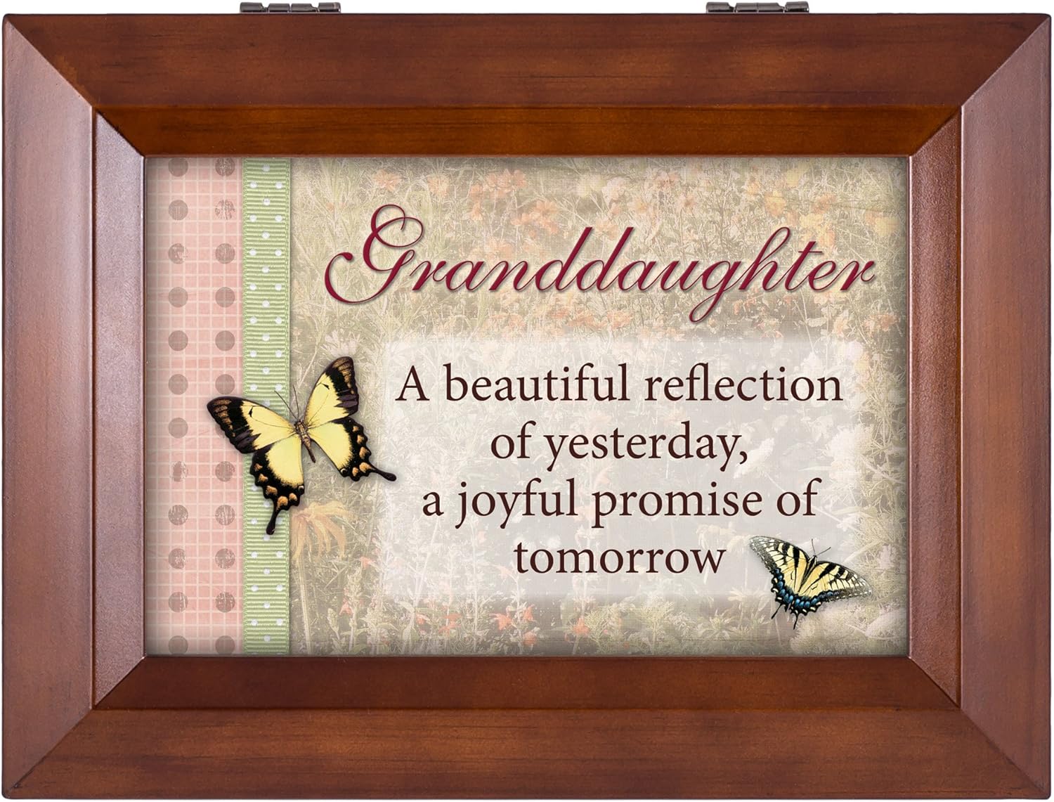 Cottage Garden Granddaughter Butterflies Beautiful Wood Finish Jewelry Music Box - Plays Tune You are My Sunshine