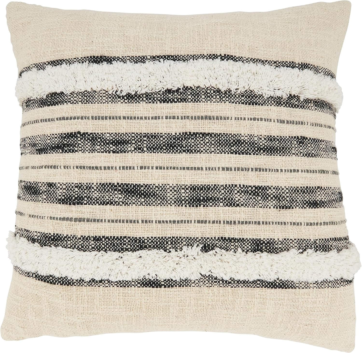 SARO LIFESTYLE Stripe Serenity Tufted Throw Pillow Cover, Natural, 18"