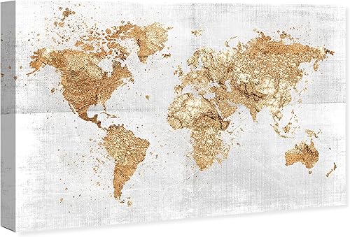 Miniatura 2 de The Oliver Gal Artist Co. Maps - Lienzo decorativo para pared, diseño de Mapamundi on The Rocks, decoración del hogar, 36 x 24 pulgadas, dorado,
