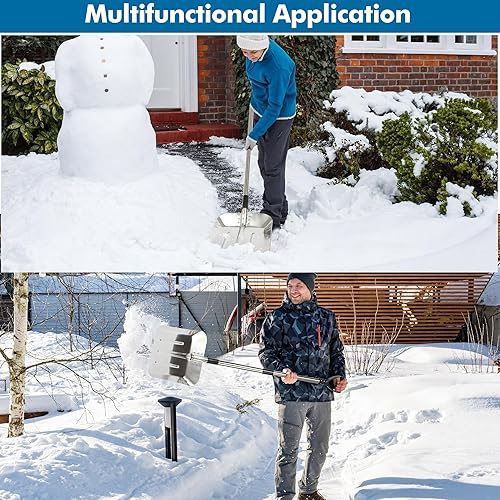 Miniatura 5 de Pala de nieve de aluminio para entrada, palas de nieve de 35 pulgadas de ancho para eliminación de nieve, resistente con mango largo, pala de nieve
